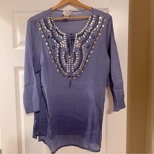 OSO Casuals Beaded Top Size Large Ombré Purple Blue Metals Gems Pool Coverup L8